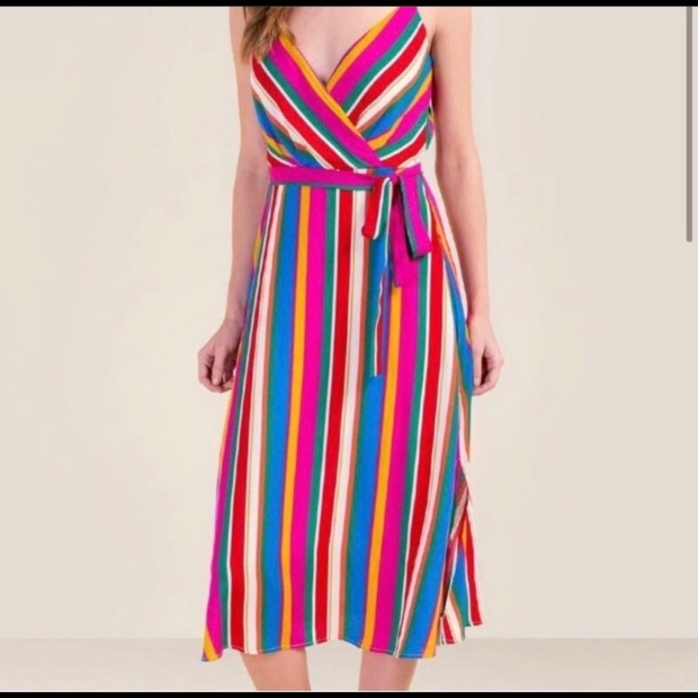 Blue rain colorful striped dress